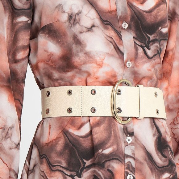 Wide Adjustable Belt Off-White Leather Eyelets - Picture 11 of 11